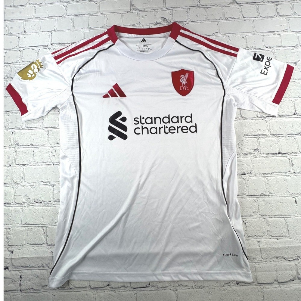 Adidas Liverpool FC 25/26 Away Jersey Mens Large White Red Slim Fit Soccer Shirt